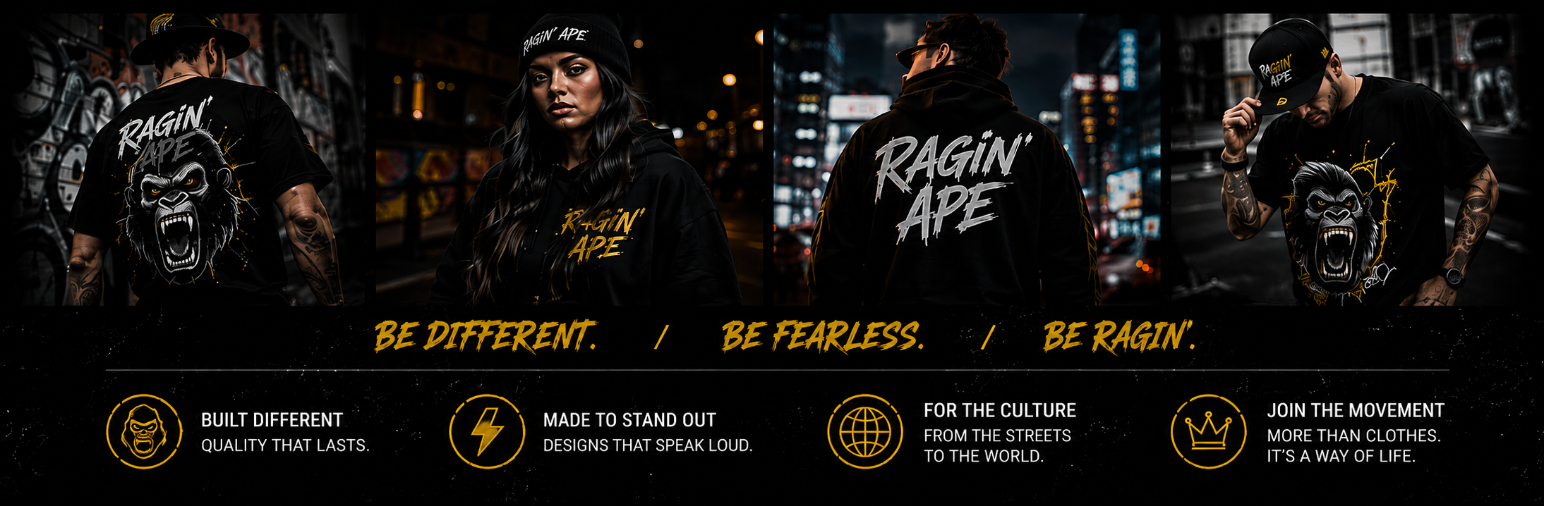 Ragin' Ape black streetwear lifestyle collage